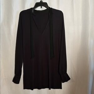 Zara Black Plunge Neck Dress with Tie Detail